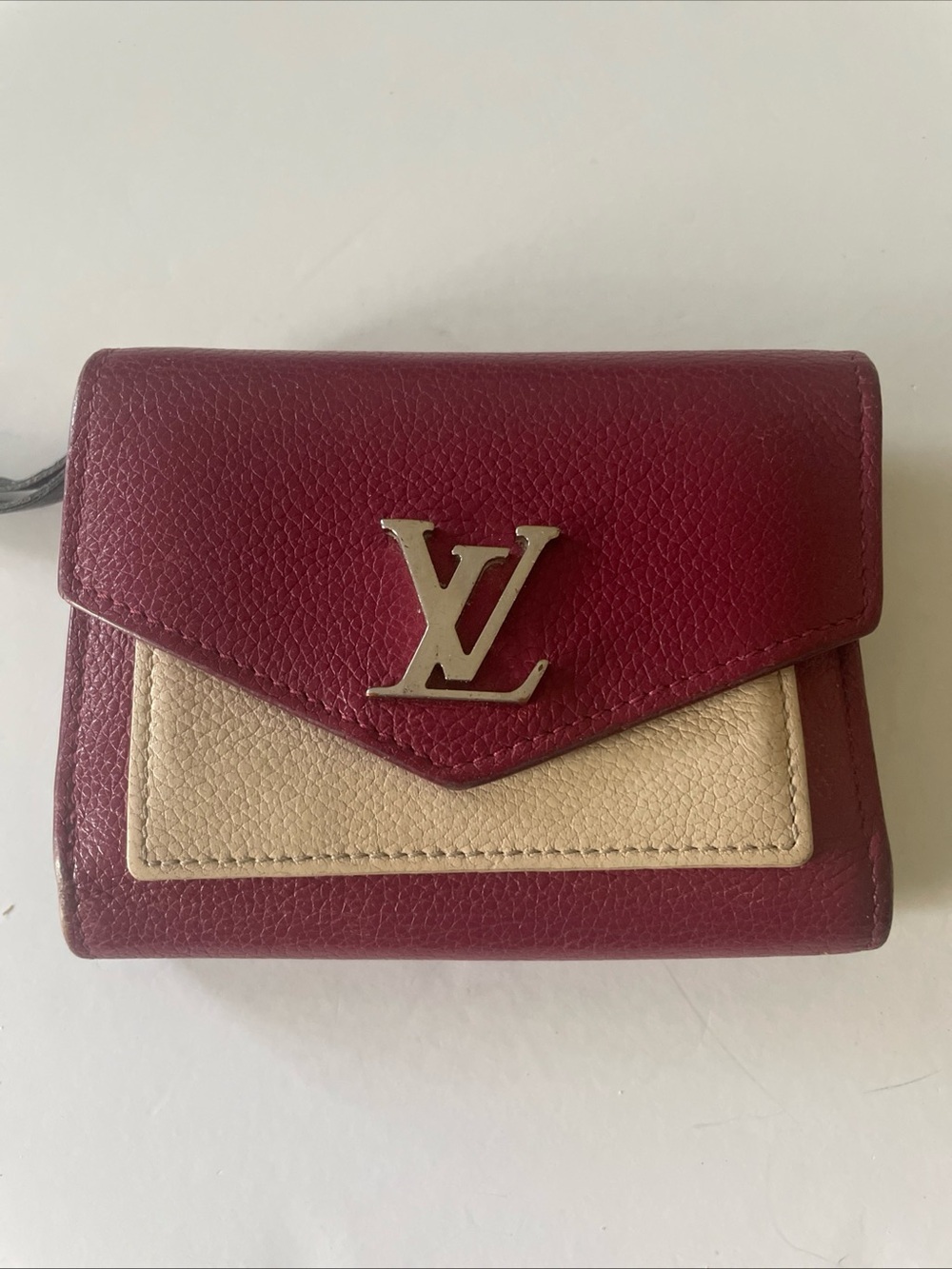 Louis Vuitton Burgundy and Cream Envelope Card Wallet